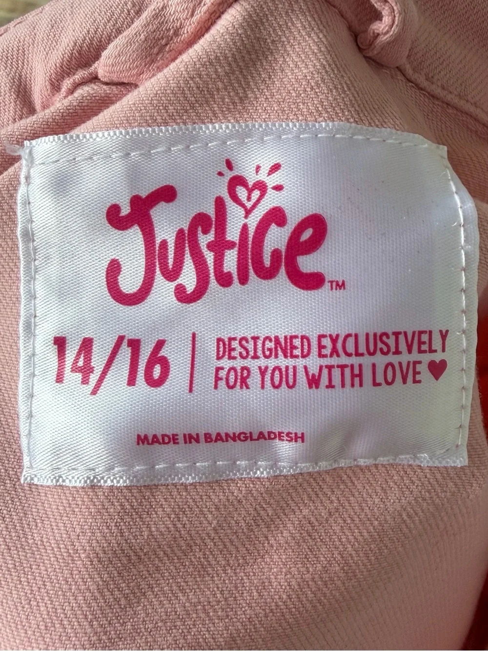•Justice• Girls Blush Pink Frayed Hem Denim Jacket - Size 14/16